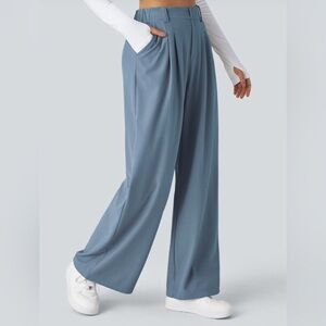Halara Flex High Waisted Pocket Wide Leg Waffle Work Pants Mountain Spring